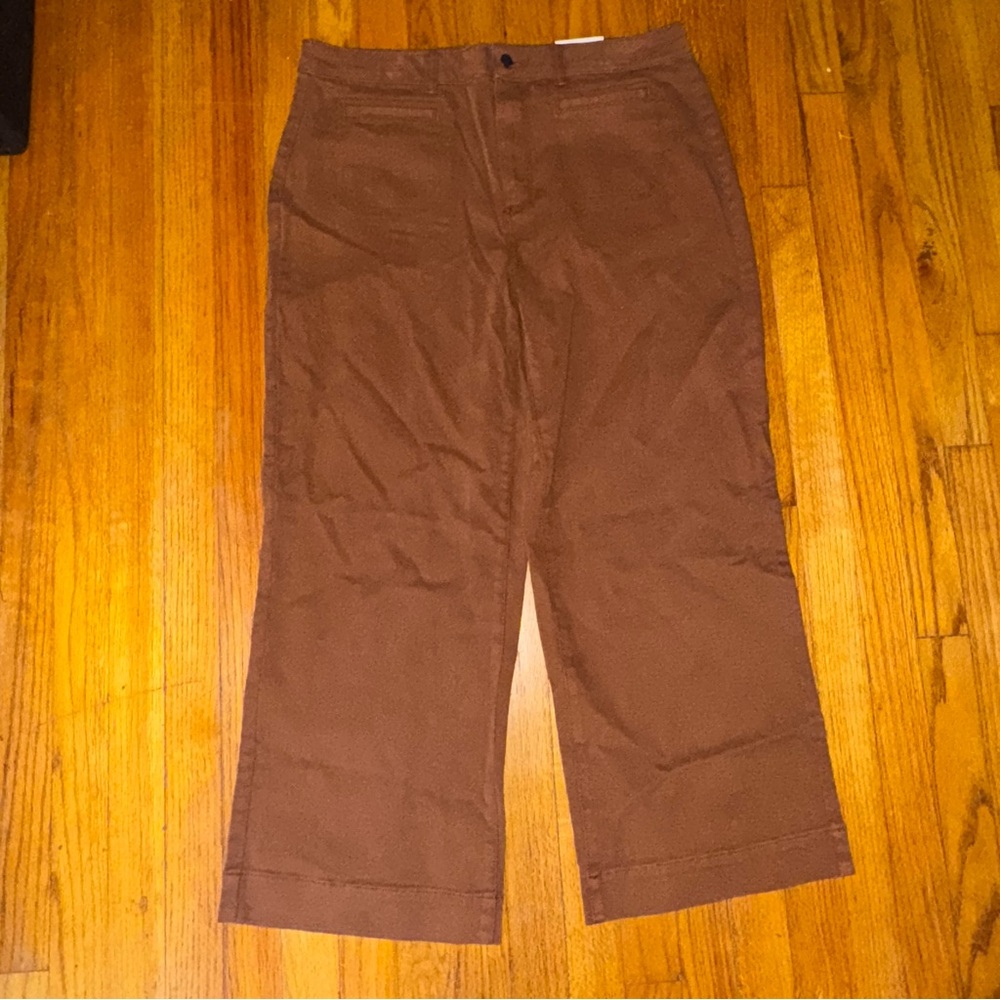 NWT Sonoma Wide-Leg Brown Ankle Pants High Rise - Picture 2 of 9